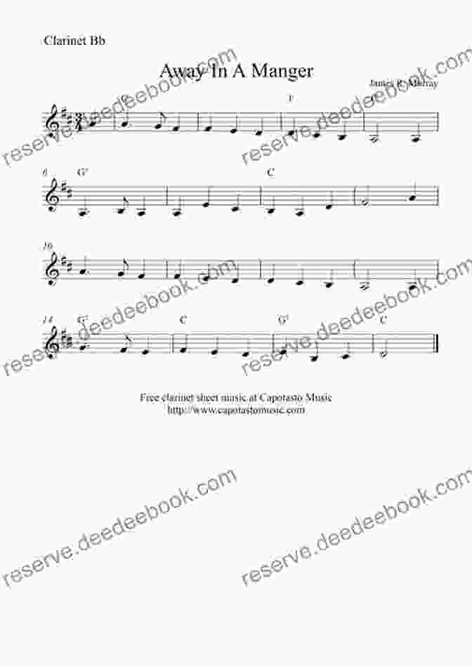 Sheet Music For Away In A Manger Arranged For Beginners On The Clarinet 20 Easy Christmas Carols For Beginners Clarinet 2: Big Note Sheet Music With Lettered Noteheads