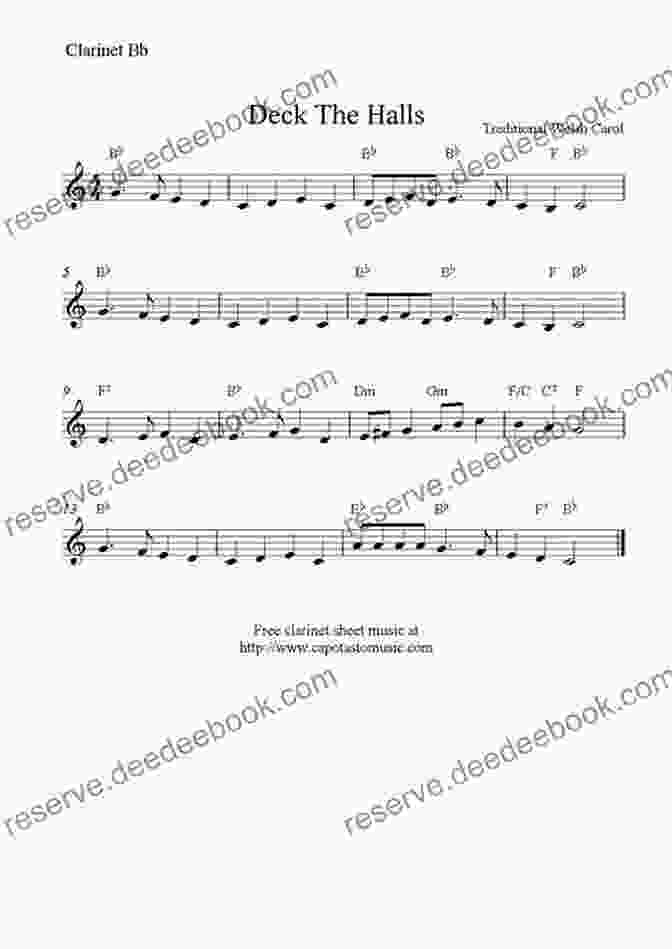 Sheet Music For Deck The Halls Arranged For Beginners On The Clarinet 20 Easy Christmas Carols For Beginners Clarinet 2: Big Note Sheet Music With Lettered Noteheads