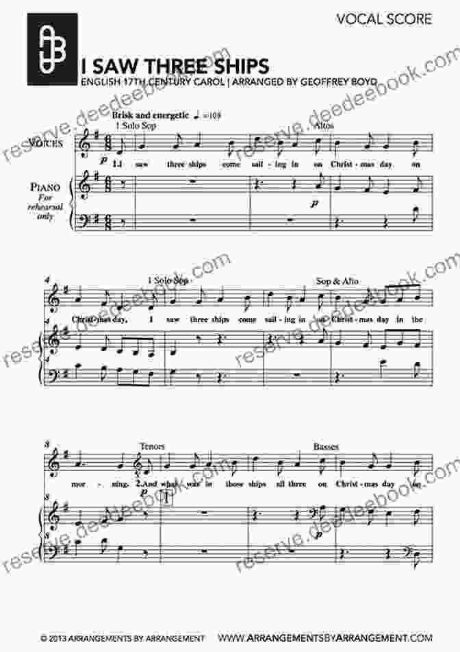 Sheet Music For I Saw Three Ships Arranged For Beginners On The Clarinet 20 Easy Christmas Carols For Beginners Clarinet 2: Big Note Sheet Music With Lettered Noteheads