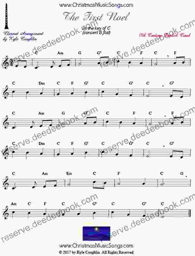 Sheet Music For The First Noel Arranged For Beginners On The Clarinet 20 Easy Christmas Carols For Beginners Clarinet 2: Big Note Sheet Music With Lettered Noteheads