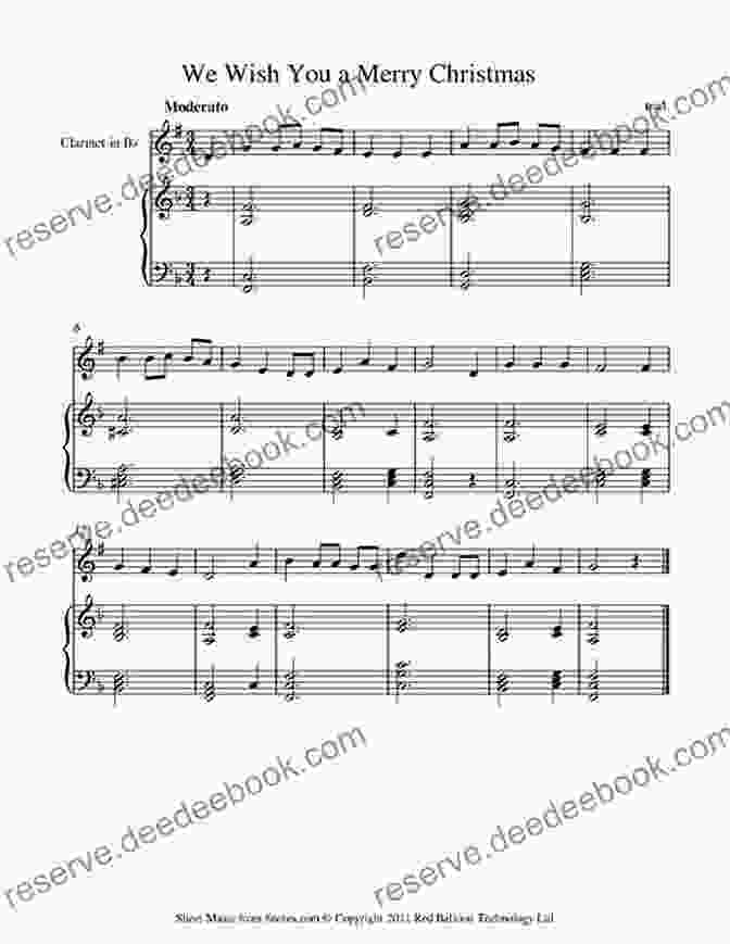 Sheet Music For We Wish You A Merry Christmas Arranged For Beginners On The Clarinet 20 Easy Christmas Carols For Beginners Clarinet 2: Big Note Sheet Music With Lettered Noteheads